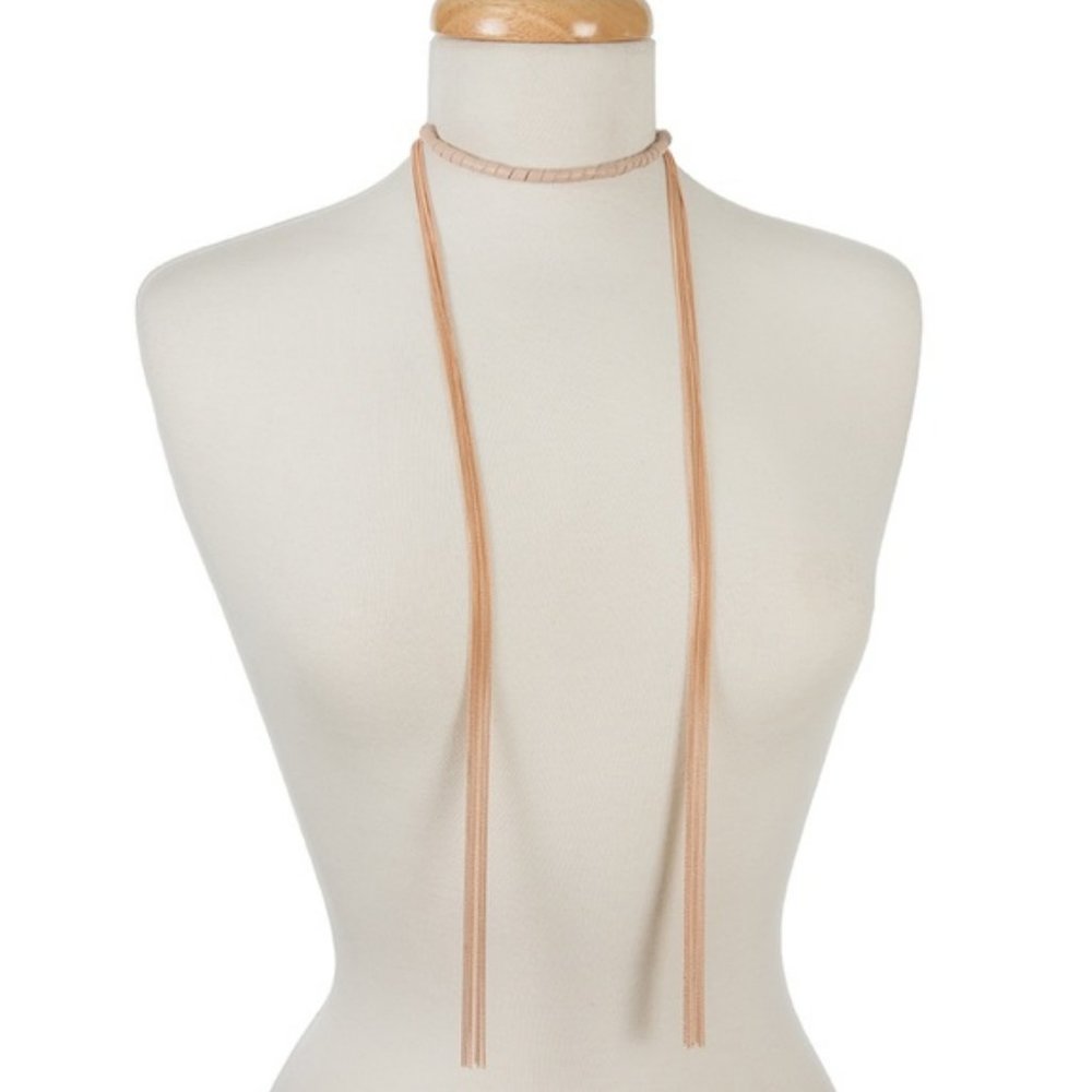 Rose gold wrap necklace with pink wrapping